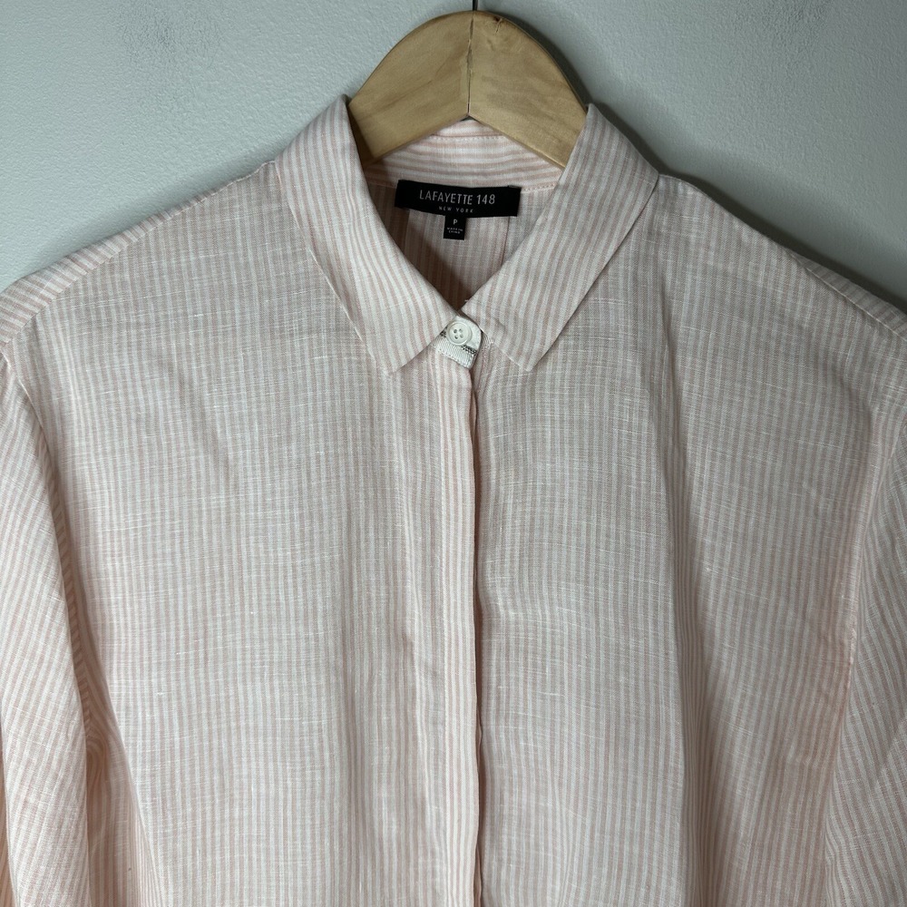 Lafayette 148 Womens Linen Blush Pin Stripe Long Sleeve Button Up Top Blouse 2P - Picture 2 of 10